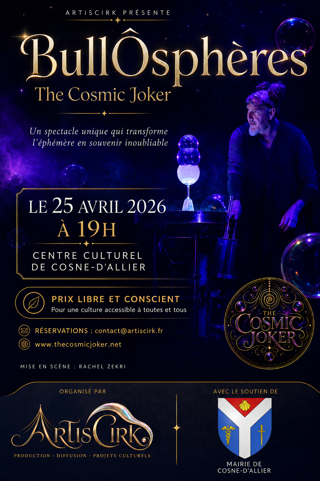 Affiche de BullÔsphères, présentation publique du 25 avril 2026 au Centre culturel de Cosne-d’Allier